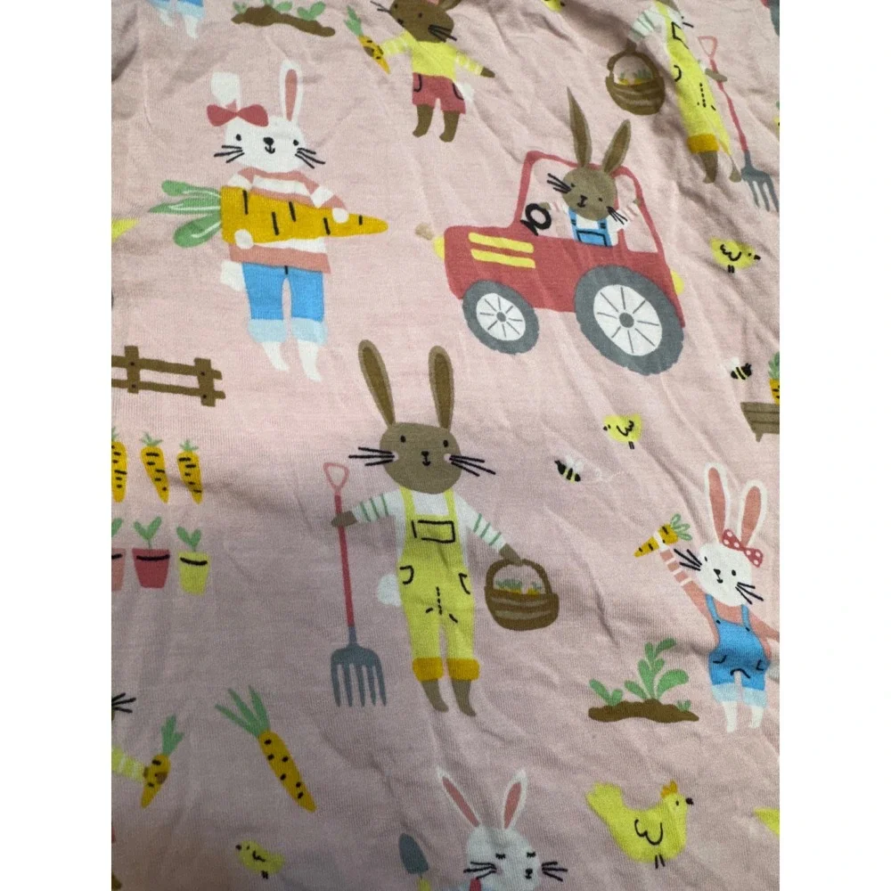 Little Sleepies Bunny Farm Bamboo Pajama Set Pink Yellow Kids 7/8 Short Sleeve